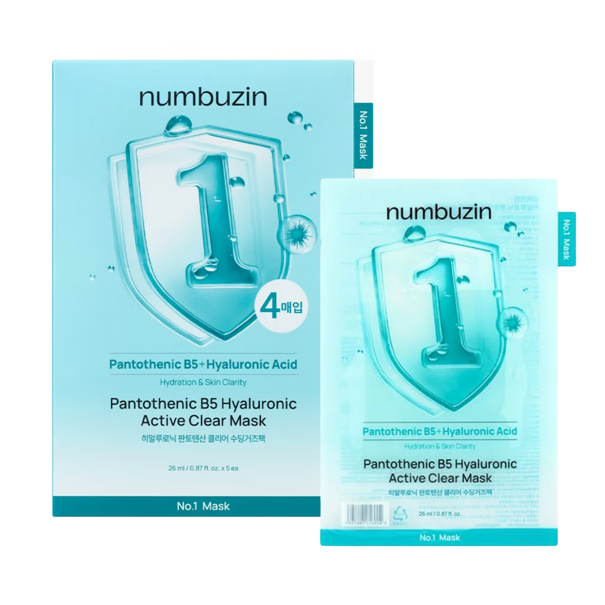 Numbuzin No.1 Pantothenic B5 Hyaluronic Active Clear Mask Box (5 Sheets) Numbuzin