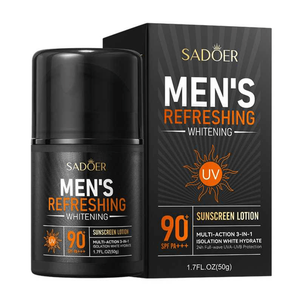 SADOER SPF 90+ Men's Refreshing Sunscreen Lotion 3 In 1 Long Lasting Isolation Whitening Cream For Men - 50g Sadoer