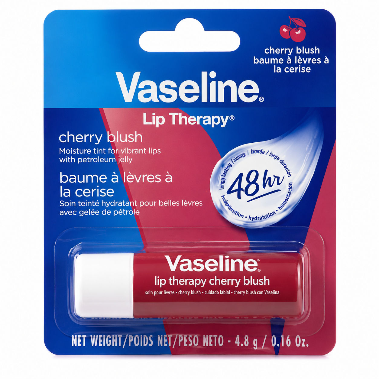 Vaseline Lip Therapy Cherry Blush 48 hrs - Cherry Tinted Lip Moisturizer for Soft Hydrated Lips Vaseline