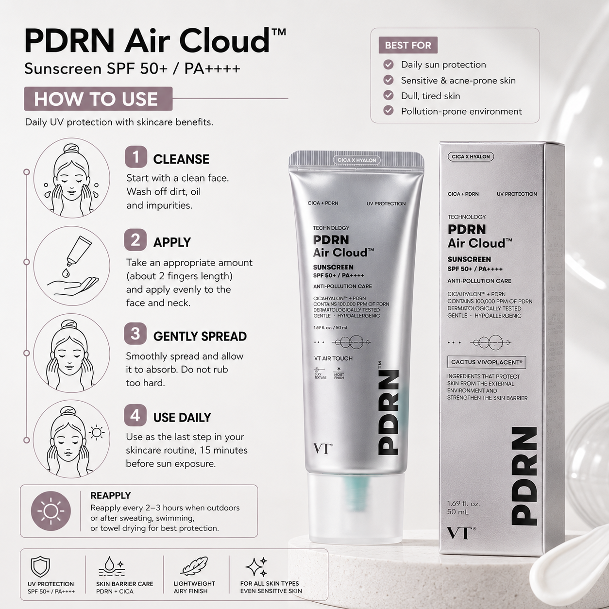 VT PDRN Air Cloud Sunscreen SPF50+ 50ml VT Cosmetics