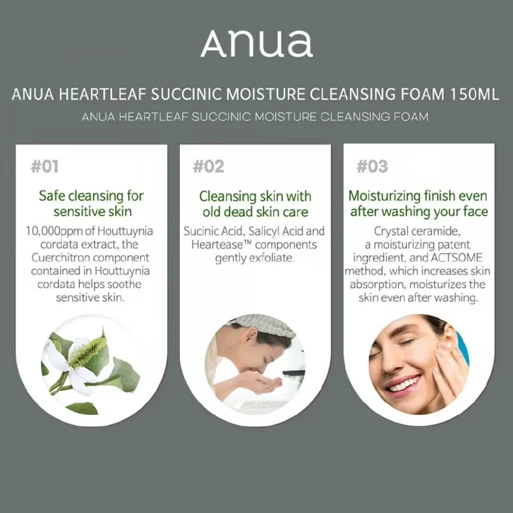 Anua Heartleaf Succinic Moisture Cleansing Foam – 150ml Anua