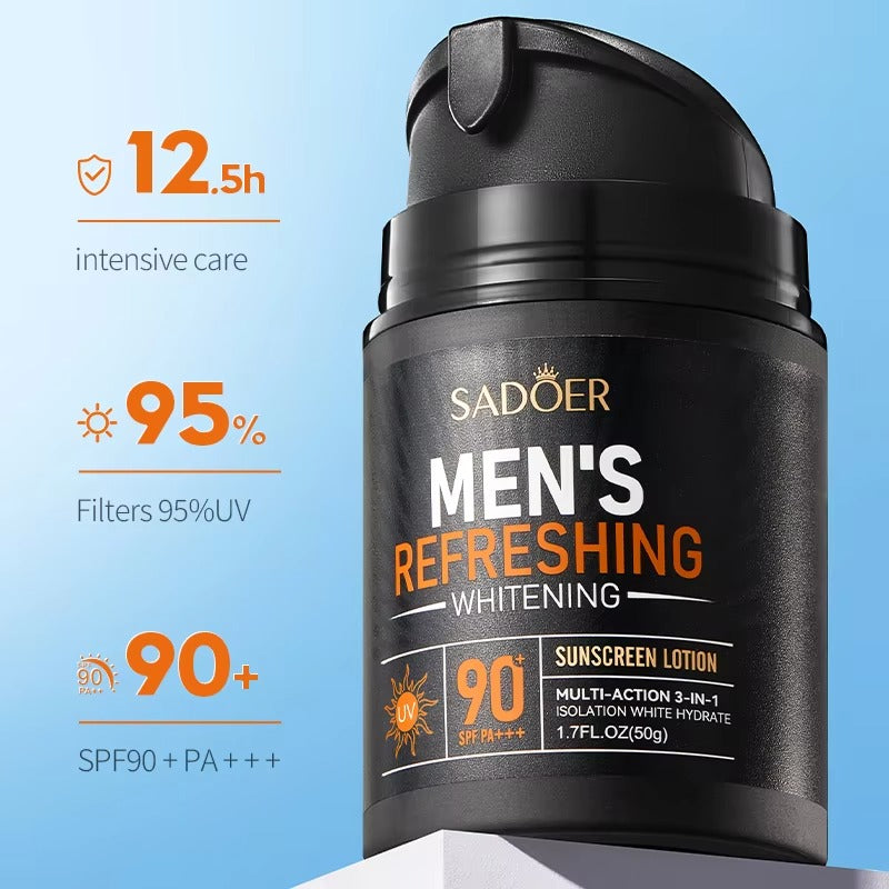 SADOER SPF 90+ Men's Refreshing Sunscreen Lotion 3 In 1 Long Lasting Isolation Whitening Cream For Men - 50g Sadoer