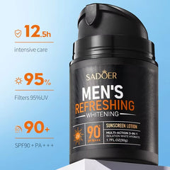 SADOER SPF 90+ Men's Refreshing Sunscreen Lotion 3 In 1 Long Lasting Isolation Whitening Cream For Men - 50g Sadoer