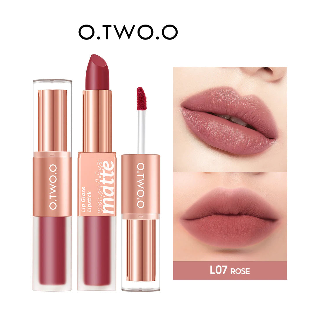 O.TWO.O 2 in 1 Lipstick Double Head Lipstick and Lip Mud - 6.5g L07 (ROSE) O.TWO.O