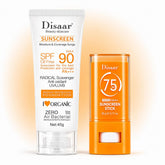 Disaar Sunscreen Duo Set – SPF 90 Sunscreen Cream + SPF 75 Tinted Brighten Sunscreen Stick DISAAR