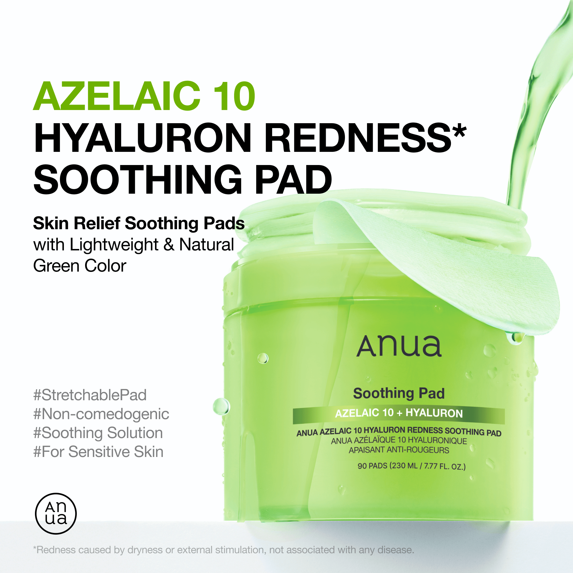 Anua Azelaic Acid 10 Hyaluron Redness Soothing Pad – 230ml (90 ea) Anua