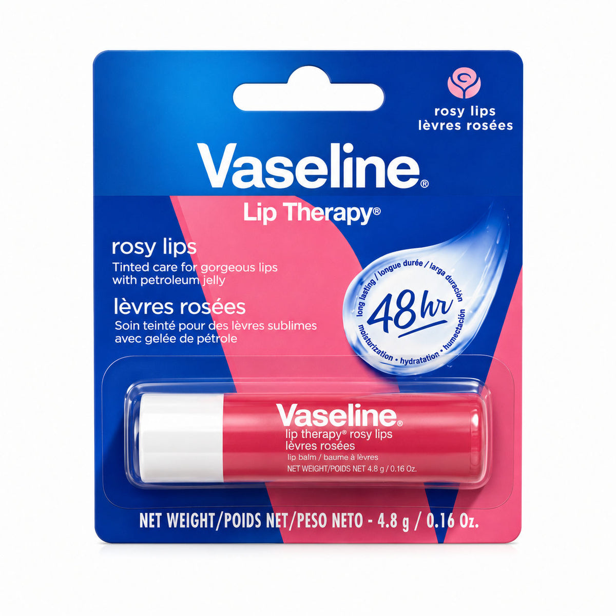 Vaseline Lip Therapy Rosy Lips 48 hrs - Rose Tinted Lip Moisturizer for Soft Smooth Lips Vaseline