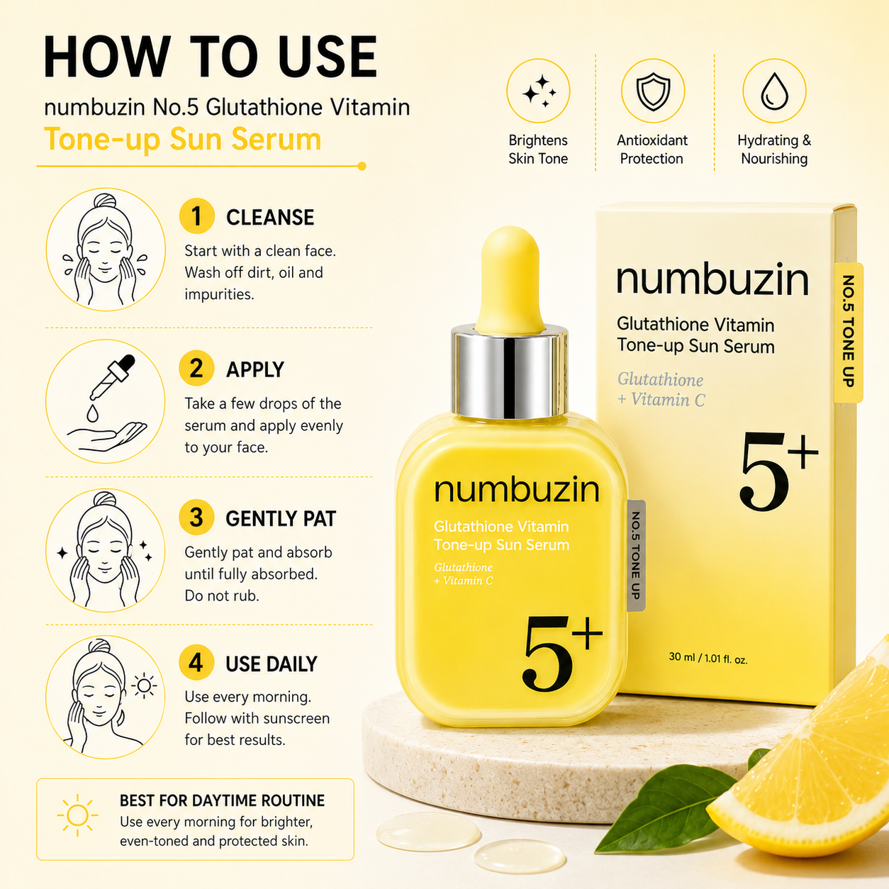 Numbuzin No.5+ Glutathione Vitamin Tone-Up Sun Serum 30ml Numbuzin