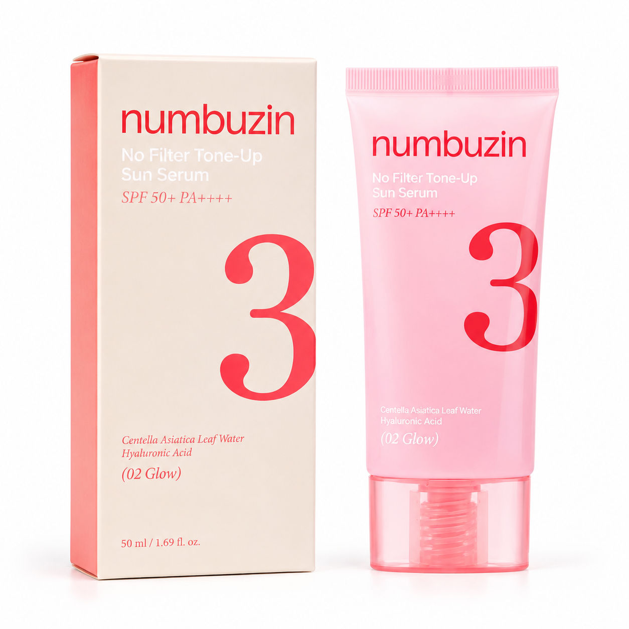 Numbuzin No.3 (02 Glow) No Filter Tone-Up Sun Serum SPF50 50ml - Korean Skincare, Hydrating, Brightening, Anti-Aging, Sensitive Skin, Daily Care Numbuzin
