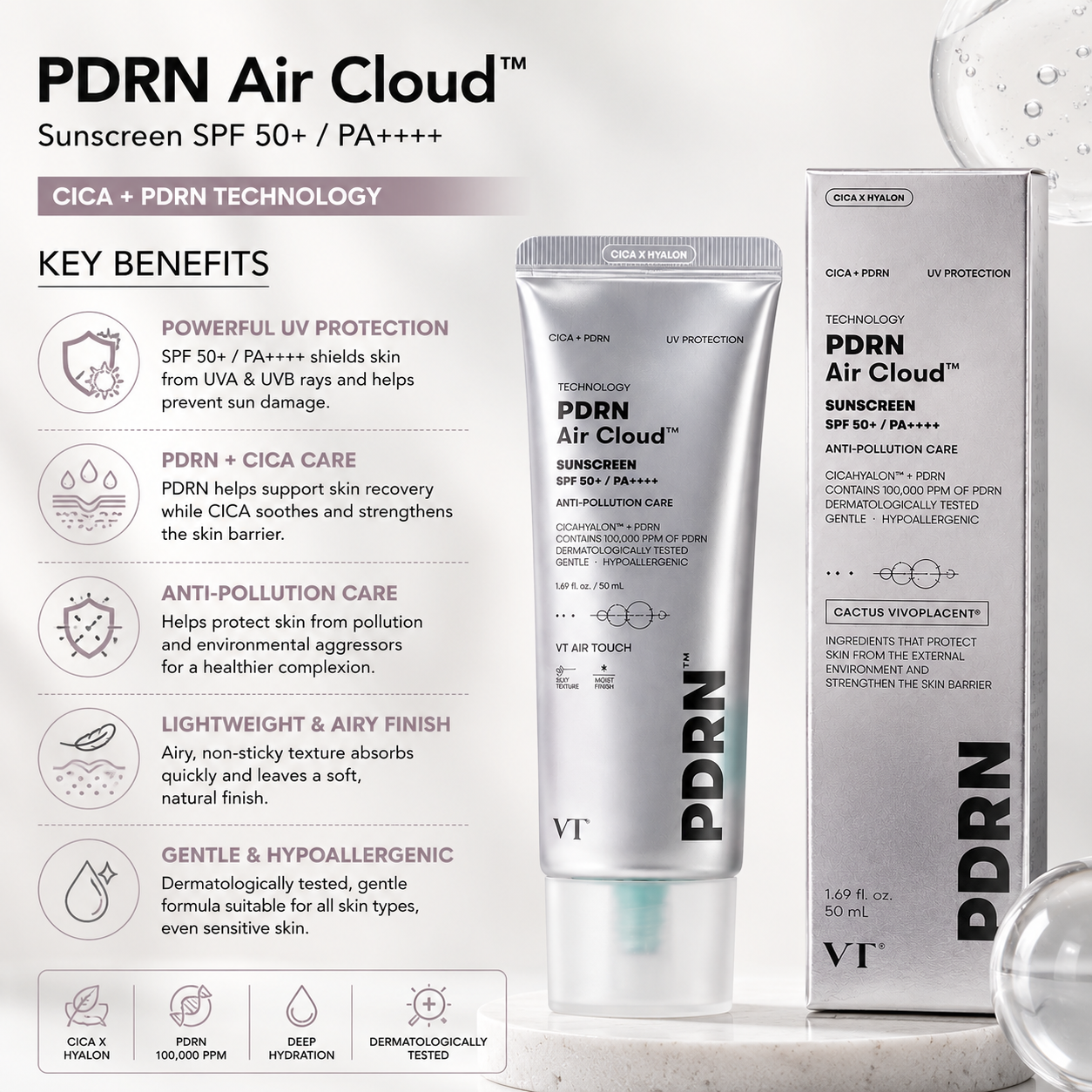 VT PDRN Air Cloud Sunscreen SPF50+ 50ml VT Cosmetics