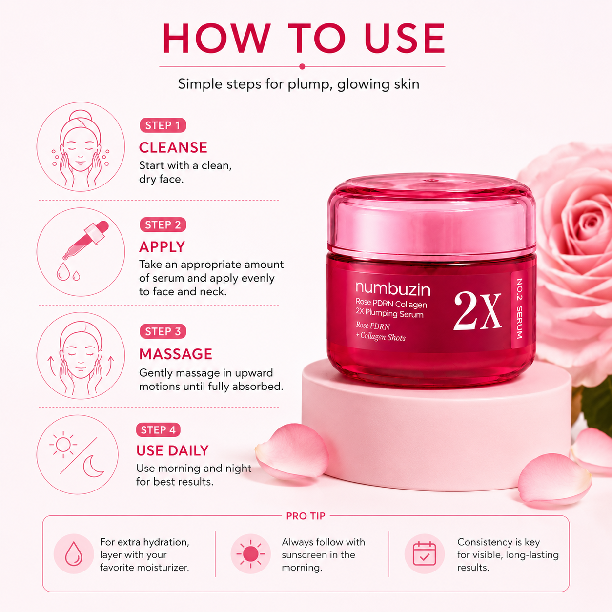 Numbuzin No.2 Rose PDRN Collagen 2X Plumping Serum 30ml Numbuzin