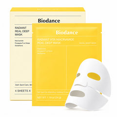 Biodance Radiant Vita Niacinamide Real Deep Mask Box (4x34g) - Korean Skincare, Hydrating, Brightening, Anti-Aging, Sensitive Skin, Daily Care Biodance
