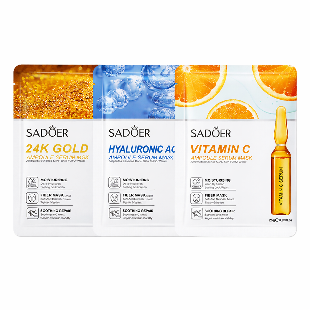 Sadoer Ampoule Serum Facial Mask Sheet – 3 Pack Set (Skin Brightening & Hydration) Sadoer