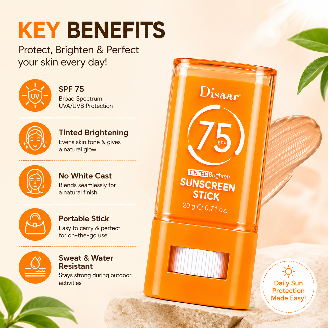 Disaar Sunscreen Duo Set – SPF 90 Sunscreen Cream + SPF 75 Tinted Brighten Sunscreen Stick DISAAR