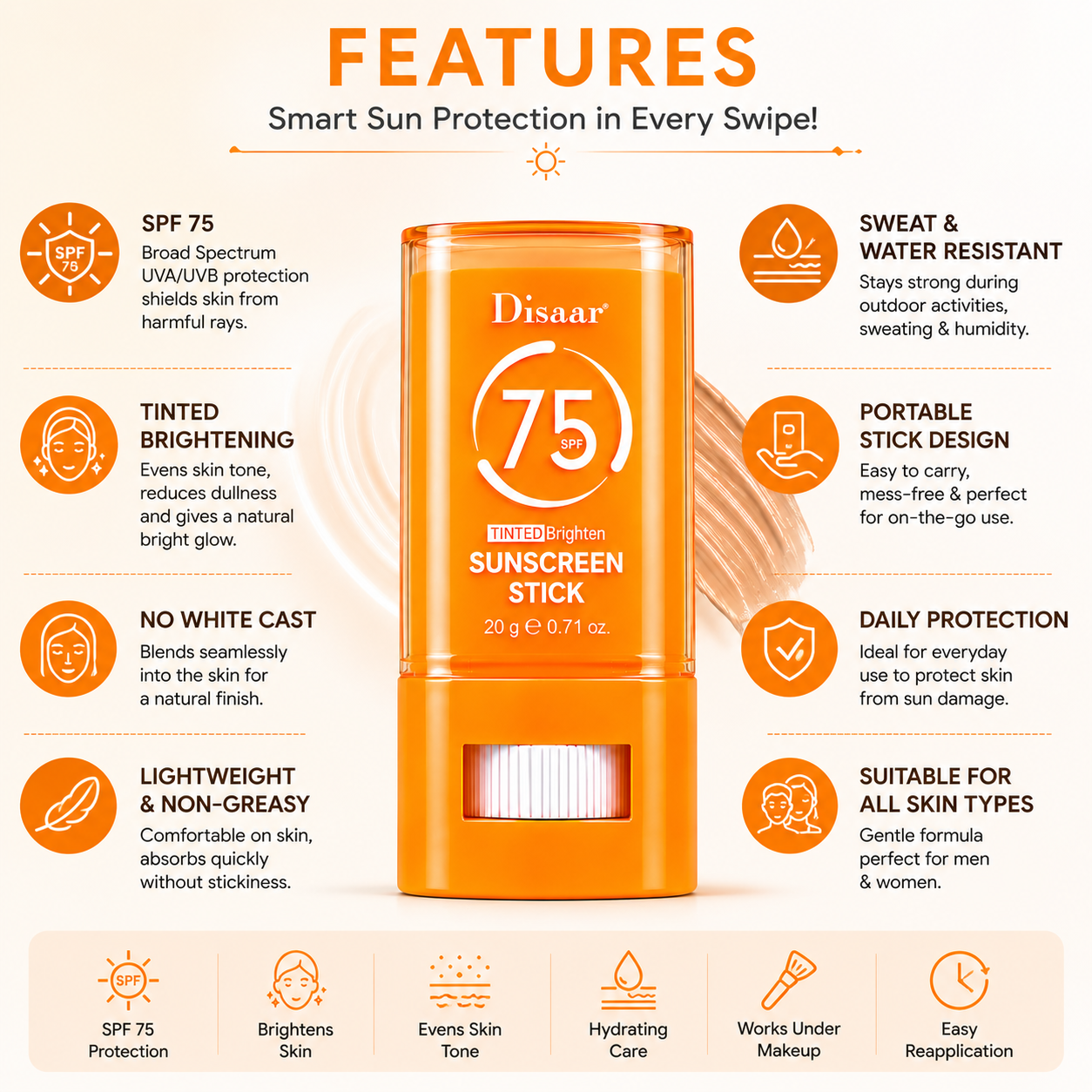 Disaar Sunscreen Duo Set – SPF 90 Sunscreen Cream + SPF 75 Tinted Brighten Sunscreen Stick DISAAR
