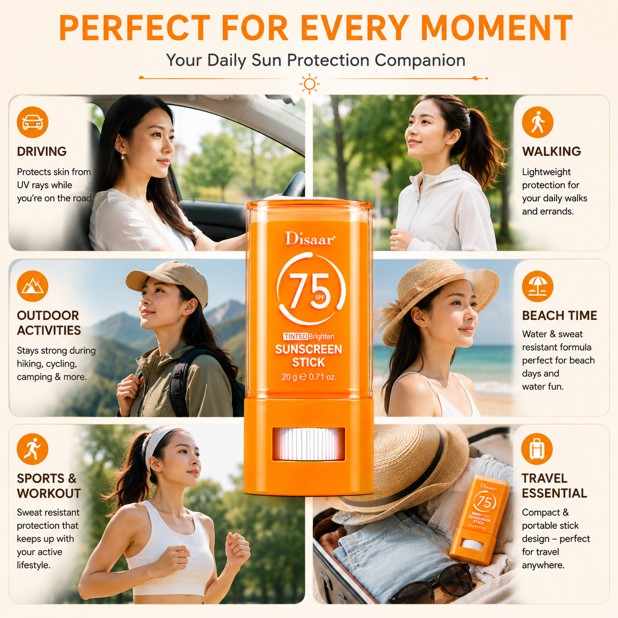 Disaar Sunscreen Duo Set – SPF 90 Sunscreen Cream + SPF 75 Tinted Brighten Sunscreen Stick DISAAR