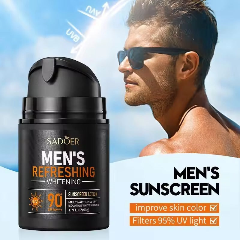 SADOER SPF 90+ Men's Refreshing Sunscreen Lotion 3 In 1 Long Lasting Isolation Whitening Cream For Men - 50g Sadoer