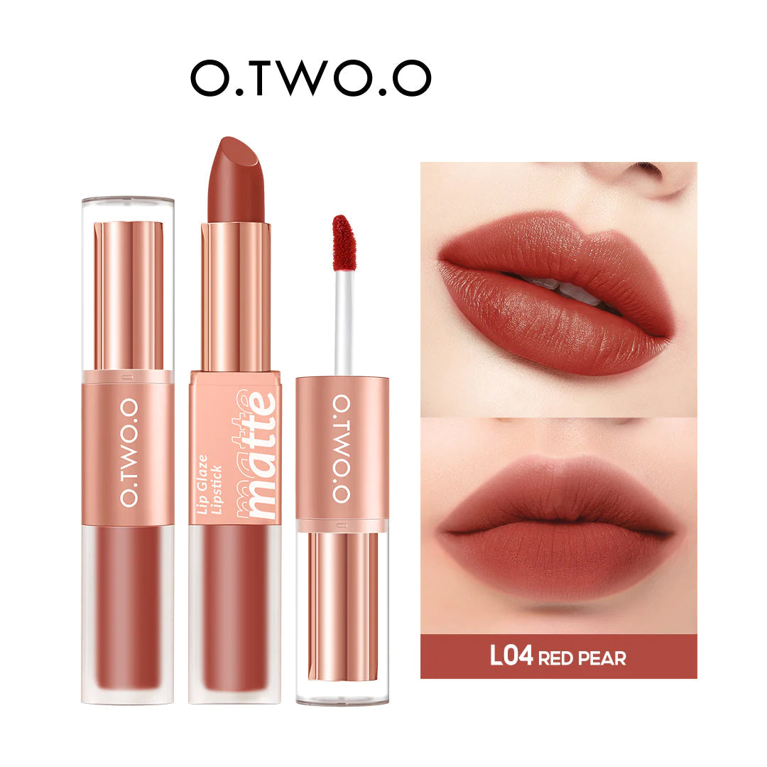 O.TWO.O 2 in 1 Lipstick Double Head Lipstick and Lip Mud - 6.5g L04 (RED PEAR) O.TWO.O