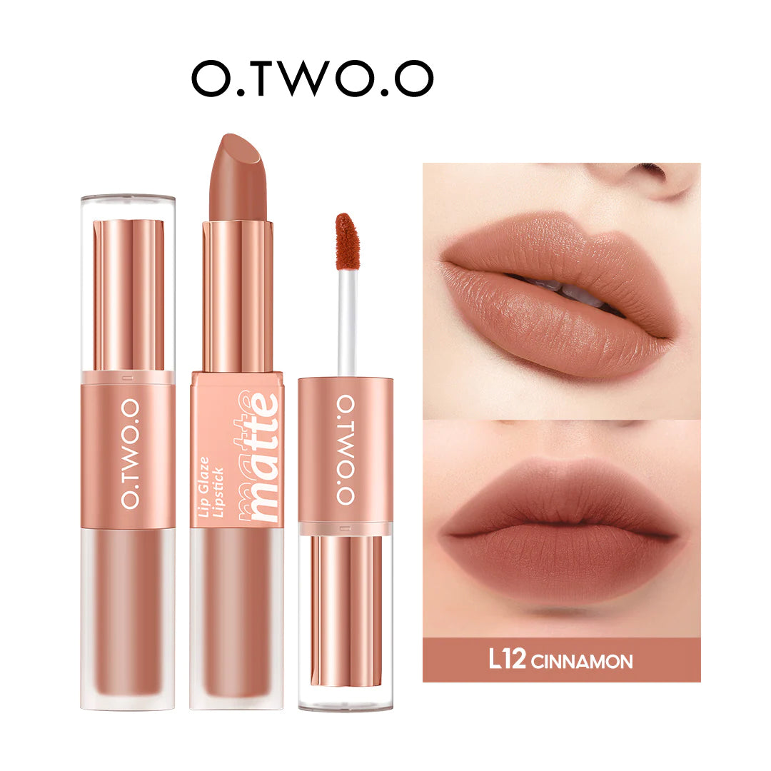 O.TWO.O 2 in 1 Lipstick Double Head Lipstick and Lip Mud - 6.5g L12 (CINNAMON) O.TWO.O