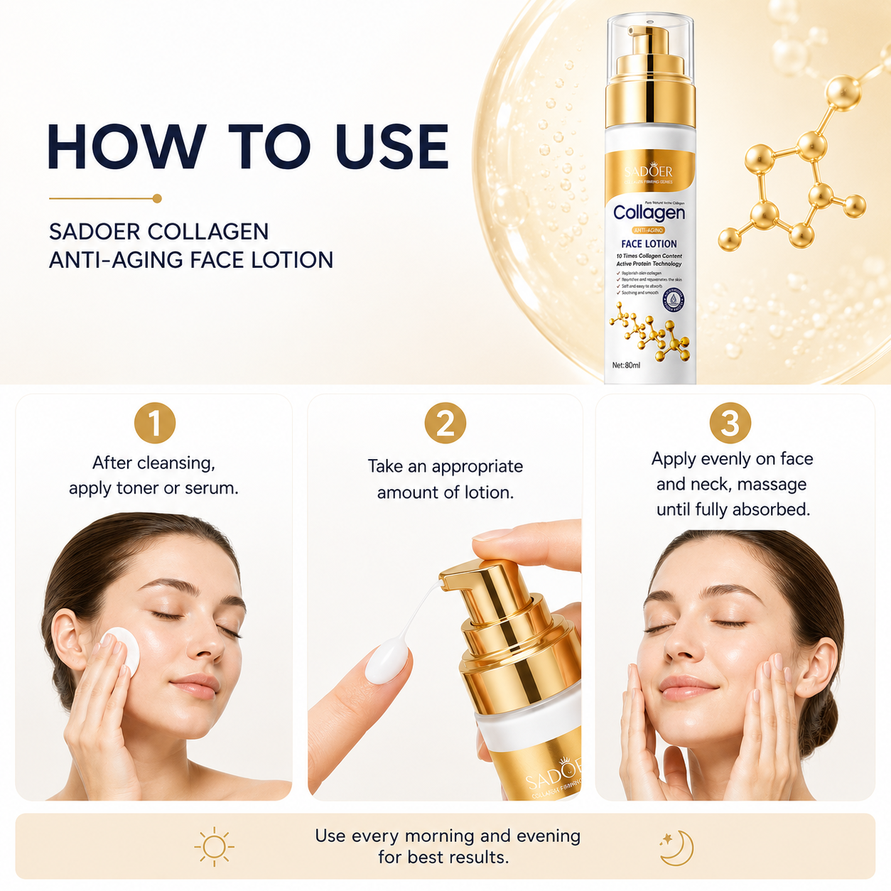SADOER Collagen Anti-Aging Face Lotion – Hydrating & Firming Moisturizer 80ml Sadoer