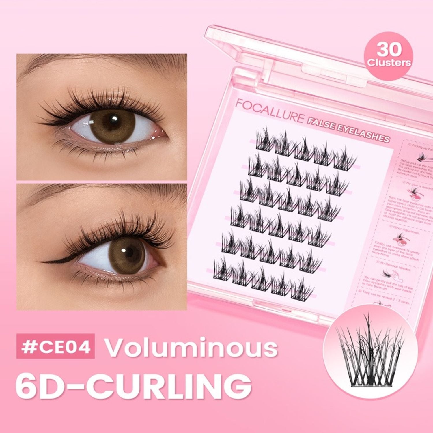 Focallure False Eyelash Natural Look Lightweight Reusable Soft Lashes Easy Application Comfortable Wear #CE04 6D-Curling Glo Arabia